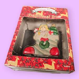 Hermitage Pottery Ornament 1994 Stocking Traditional Trim Girl Stocking